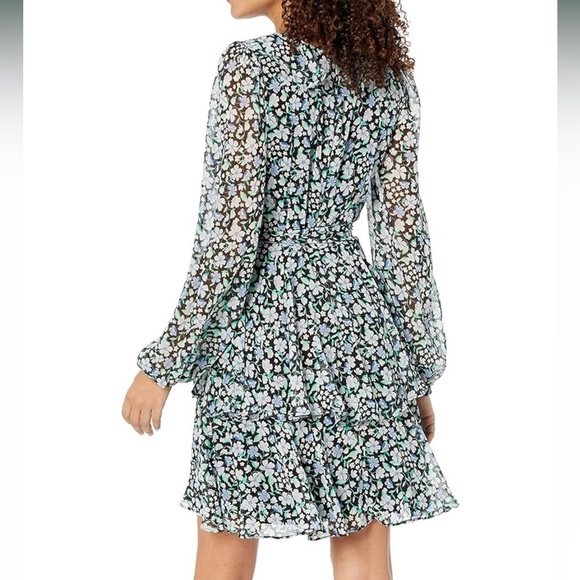 Karl Lagerfeld Paris Women's Floral Tie Ruffle Dress - Picture 2 of 13